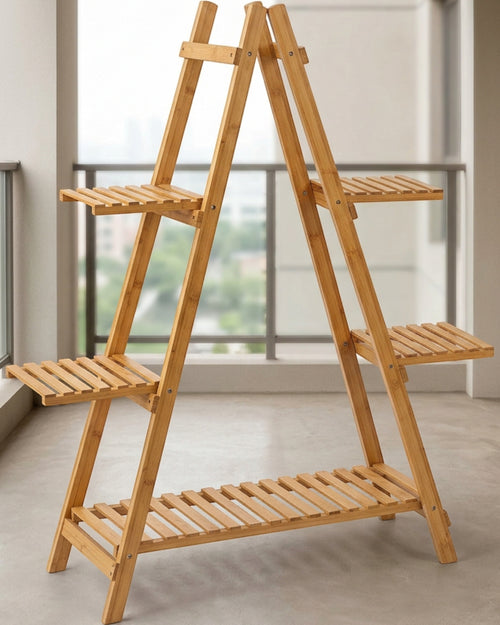 Pogve Five Tier Bamboo A-Frame Plant Stand Natural - Lifestyle view