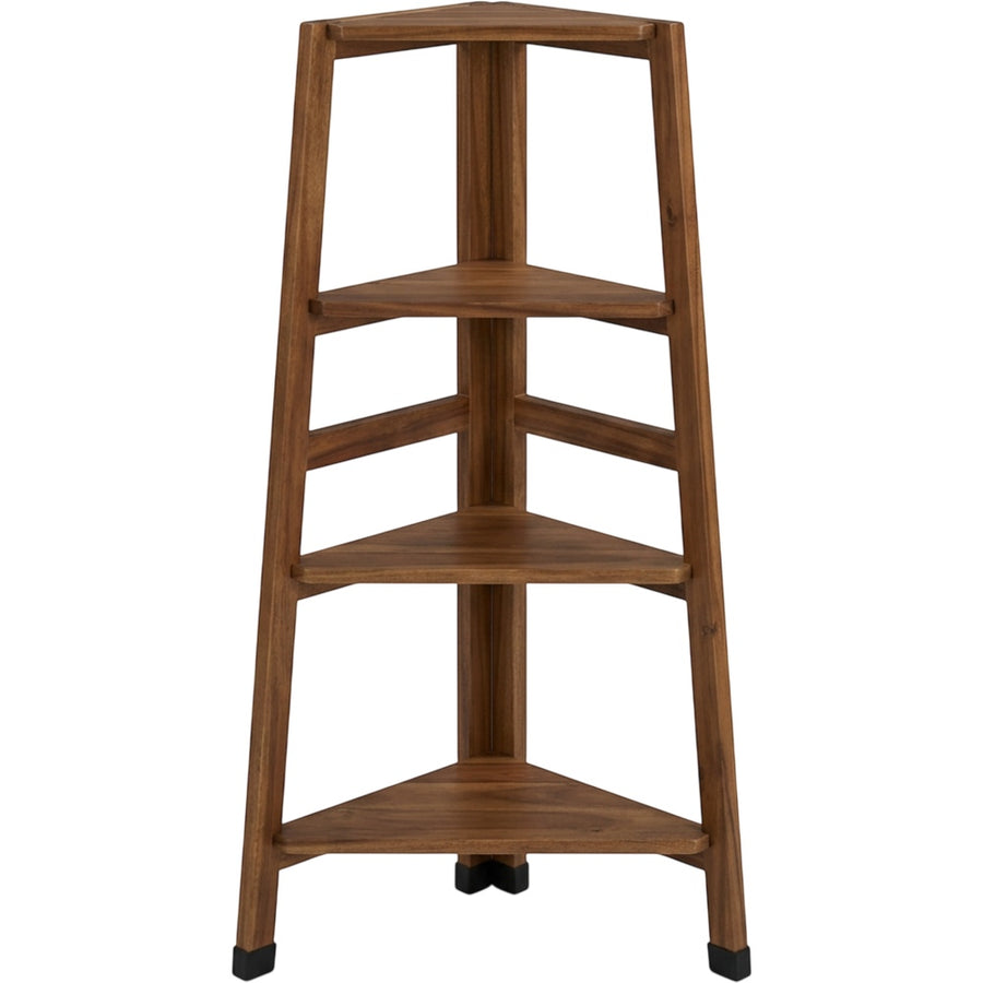 Pogve Four Tier Acacia Corner Ladder Plant Stand Walnut