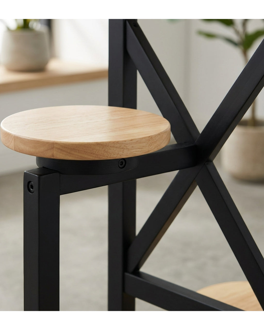Pogve Six Platform Rubberwood Stepped Plant Stand Black Natural - Detail view