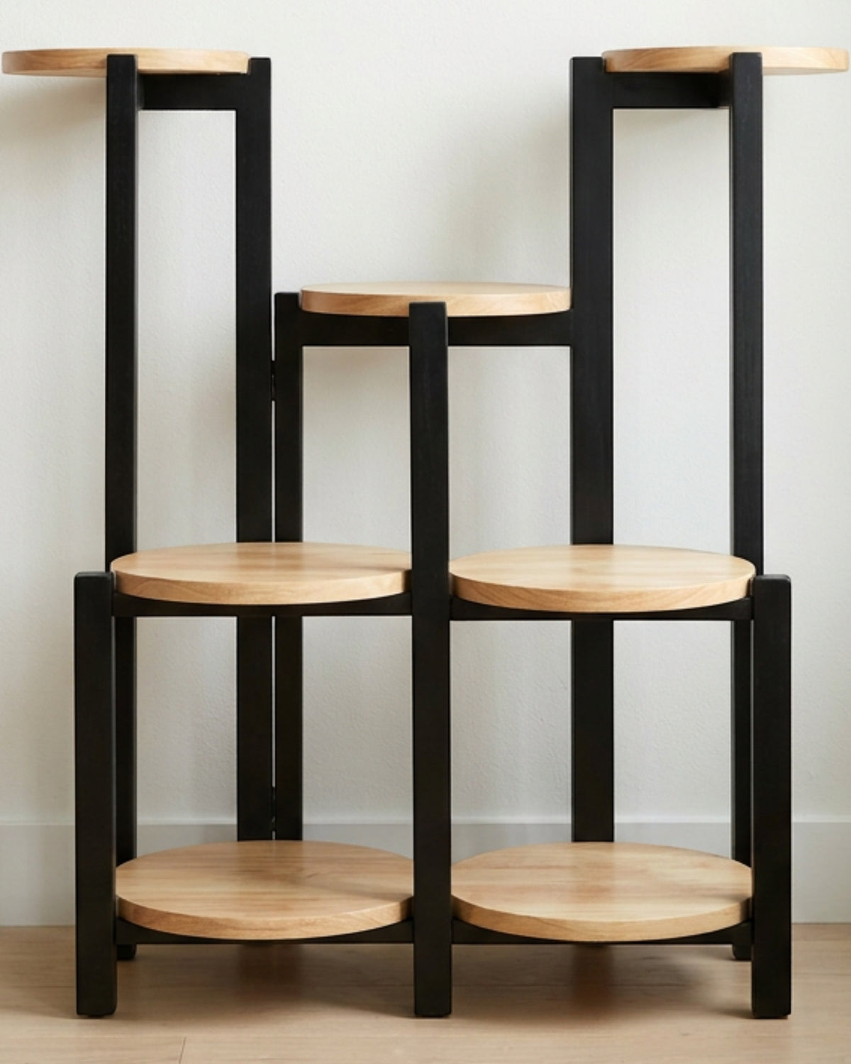 Pogve Six Platform Rubberwood Stepped Plant Stand Black Natural - Lifestyle view
