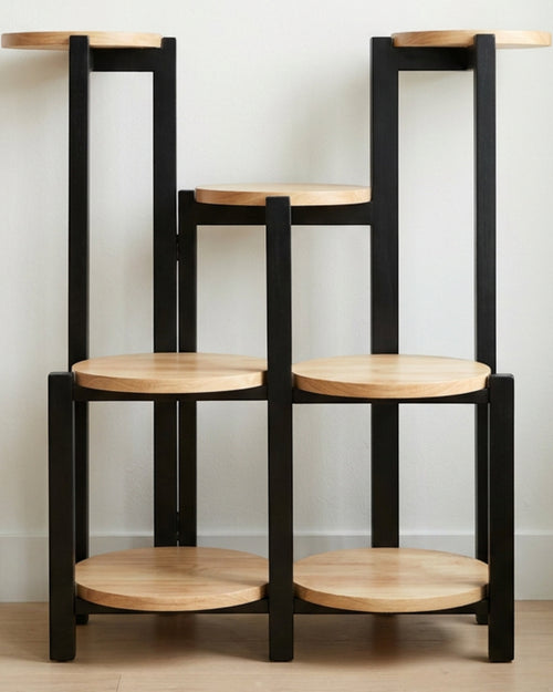 Pogve Six Platform Rubberwood Stepped Plant Stand Black Natural - Lifestyle view