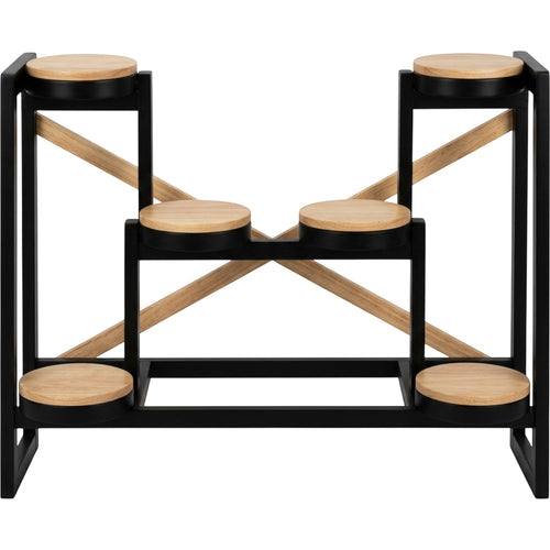 Pogve Six Platform Rubberwood Stepped Plant Stand Black Natural - Product view