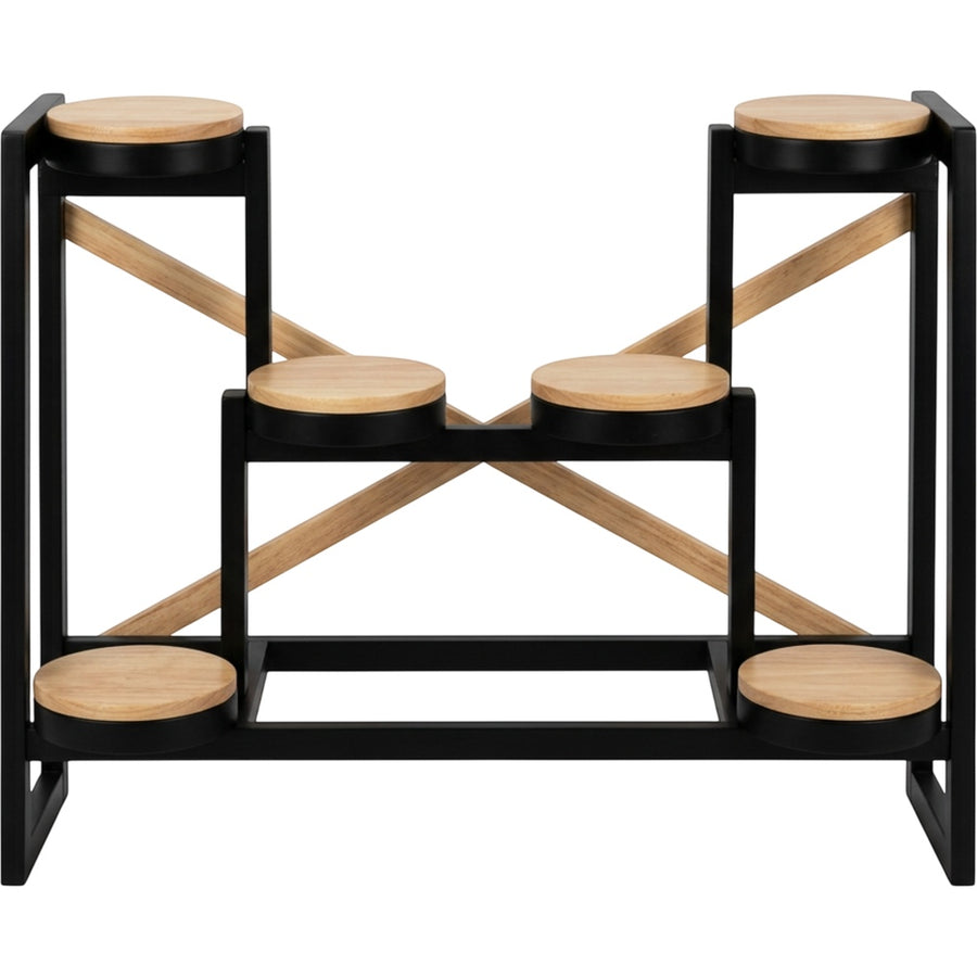Pogve Six Platform Rubberwood Stepped Plant Stand Black Natural